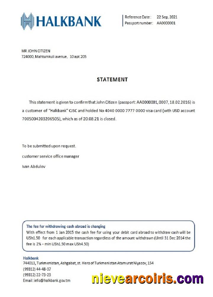 Turkmenistan Halkbank closure reference